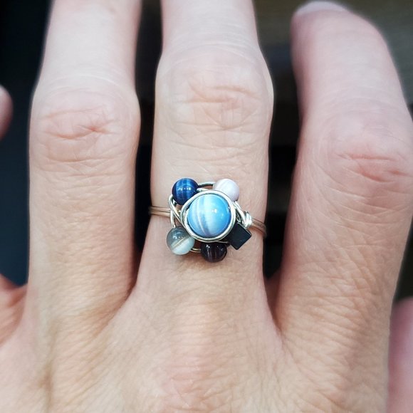 Jewelry - Size 8 Sterling Silver Handmade Wire Multiple Cat's Eye Stone Ring